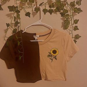 Tan & Brown shirt with a sunflower